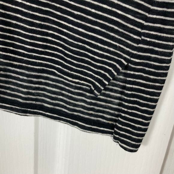 Nwot VINCE Top Women L Linen 100% Black White Stripe Slit-Side Long-Sleeve - Picture 4 of 10